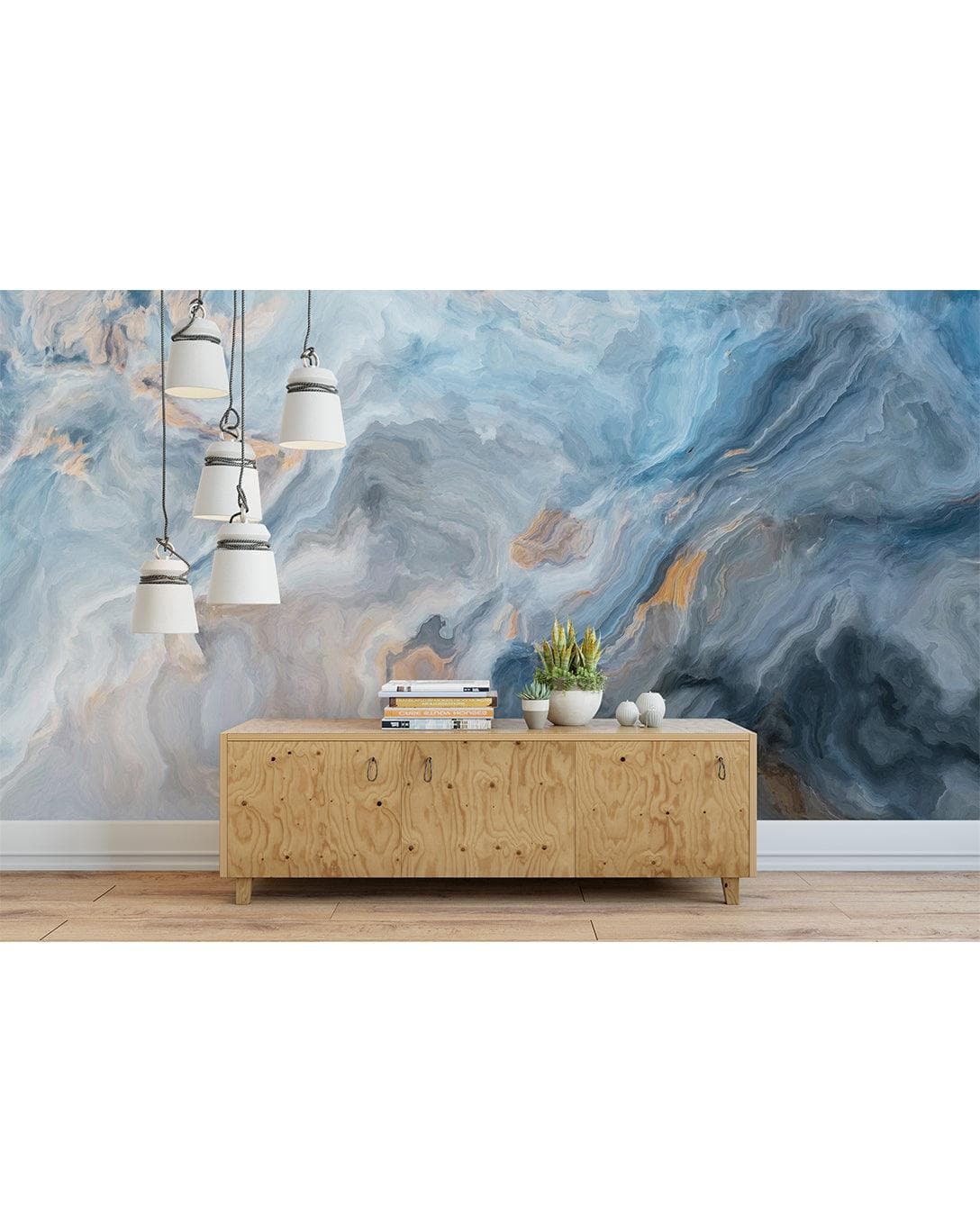 Blue Gray Abstract Marble Painting Stone Wall Mural 