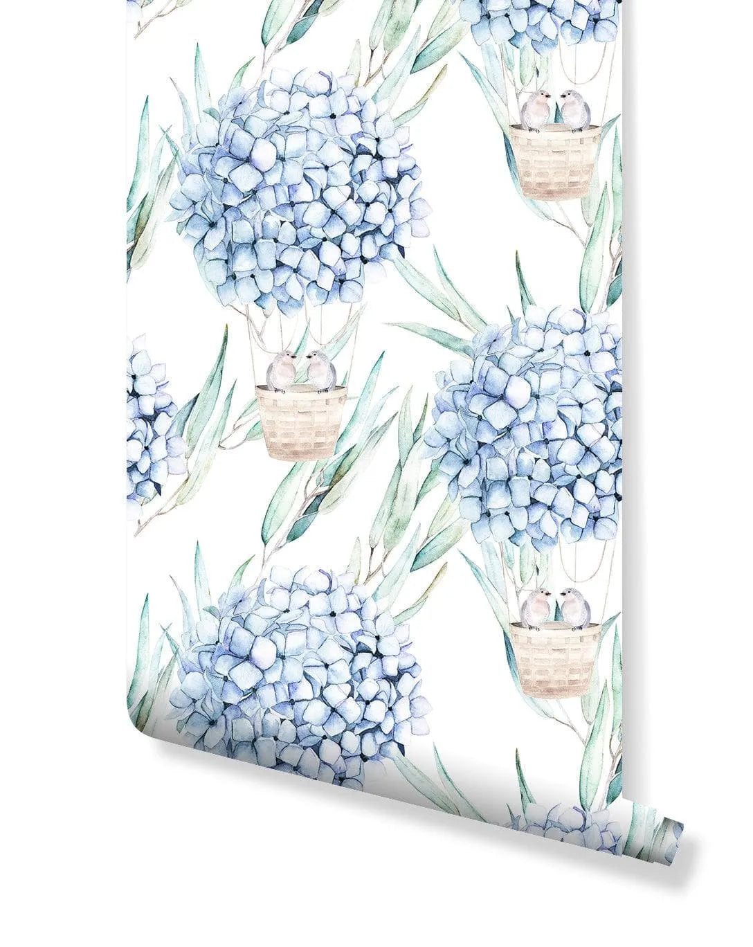 Blue Hydrangea Birds Watercolor Removable Wallpaper