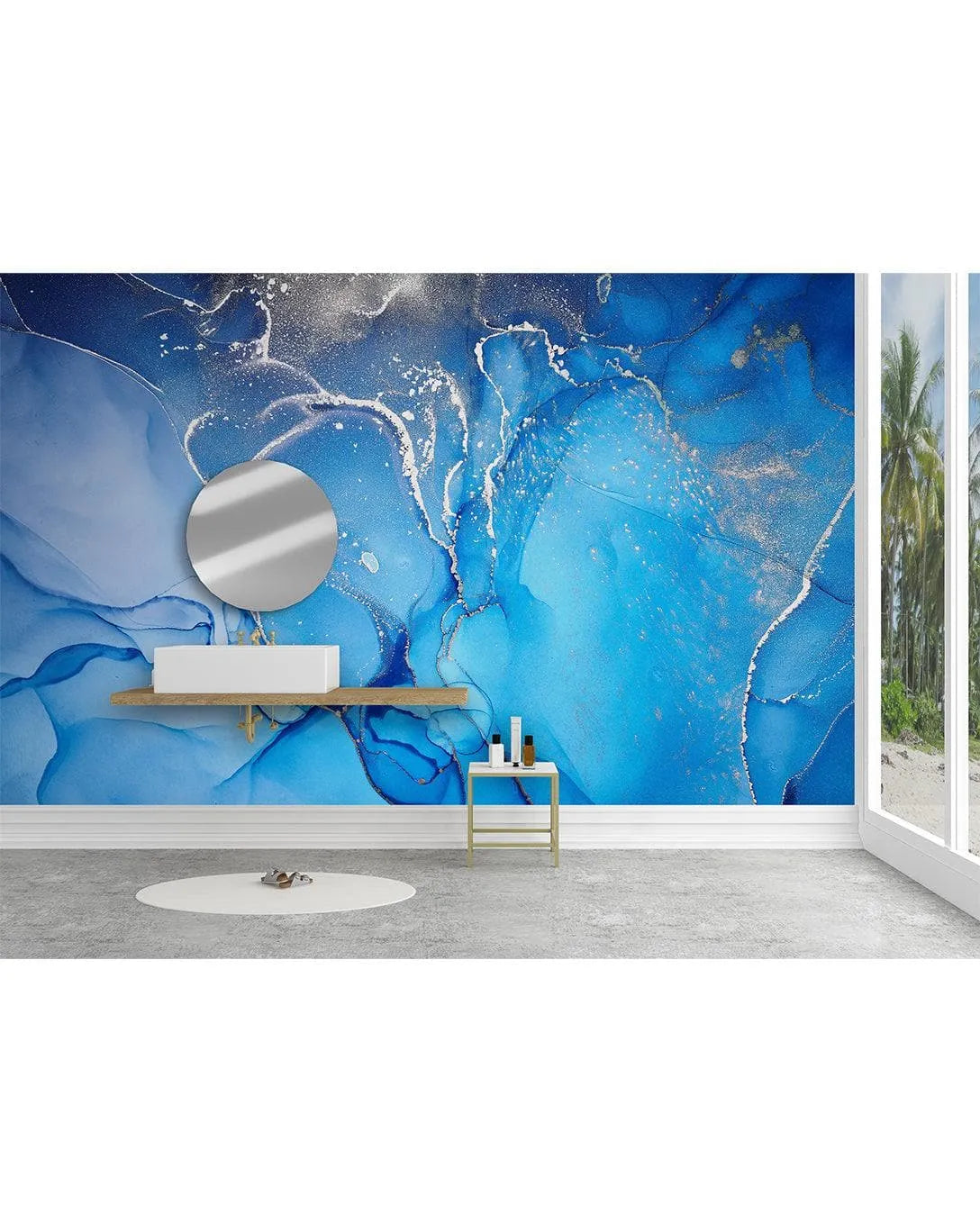 Blue Watercolor Paint Abstract Marble Wall Mural