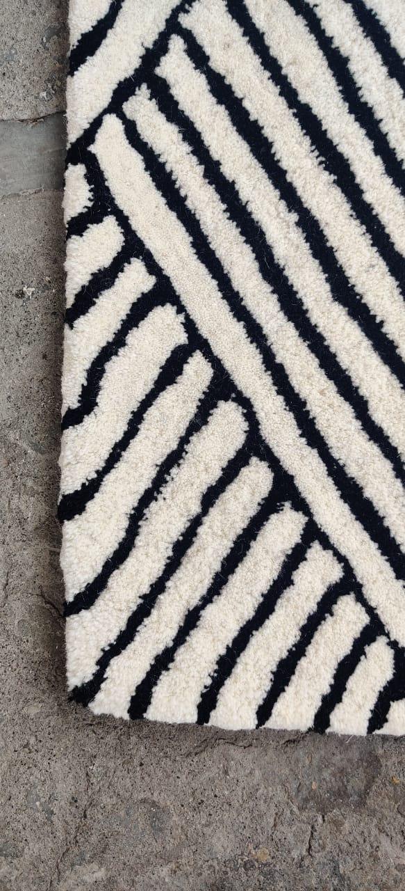 Blue and Green Ombre Stripe Hand Tufted Wool Rug Blue and Green Ombre Stripe Hand Tufted Wool Rug Black and Cream Art Deco Geometric Hand Tufted Wool Rug