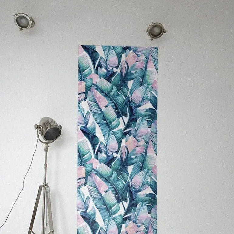 Blue and Pink Banana Leaves Watercolor Wallpaper