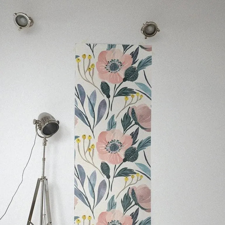 Blue and Pink Poppy Watercolor Wallpaper