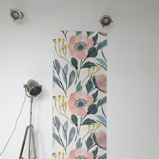 Blue and Pink Poppy Watercolor Wallpaper 