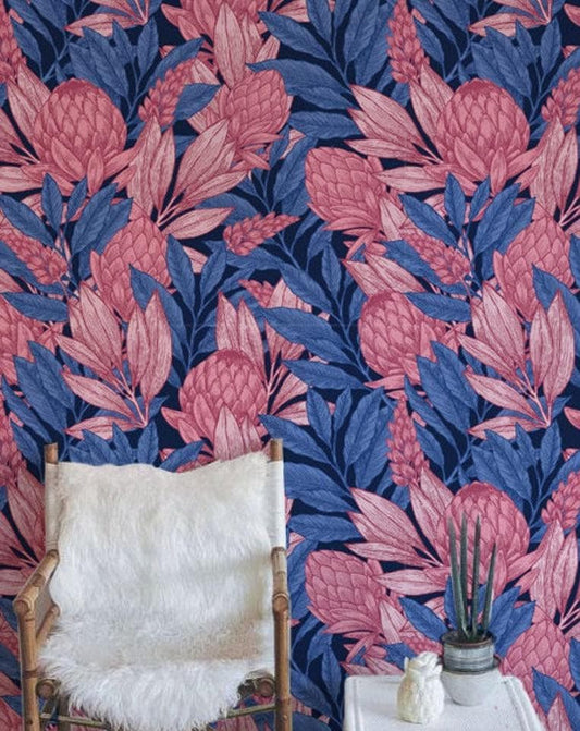 Blue and Pink Protea Flowers Wallpaper 