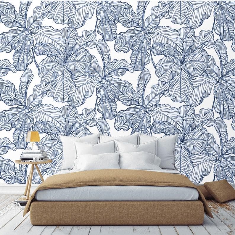 Blue and White Oversized Exotic Leaves Wallpaper Blue and White Oversized Exotic Leaves Wallpaper Blue and White Oversized Exotic Leaves Wallpaper 