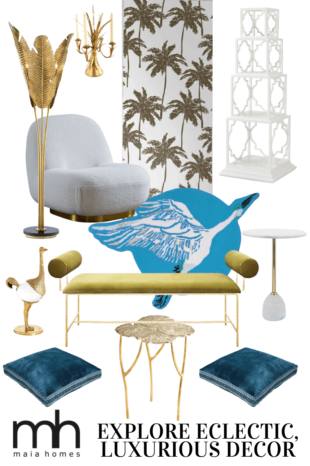 Blue Chinoiserie Crane over the Sun Hand Tufted Wool Rug