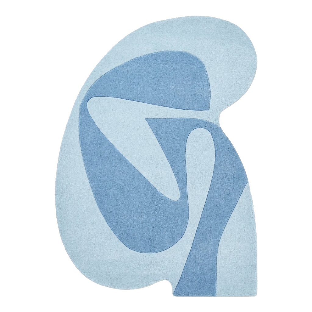 Blue Curve Canvas Hand Tufted Rug 