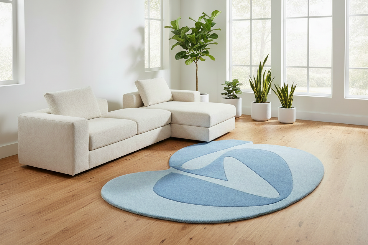 Blue Curve Canvas Hand Tufted Wool Rug