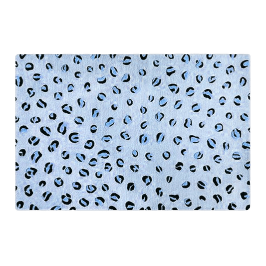 Blue Leopard Print Hand Tufted Wool Rug