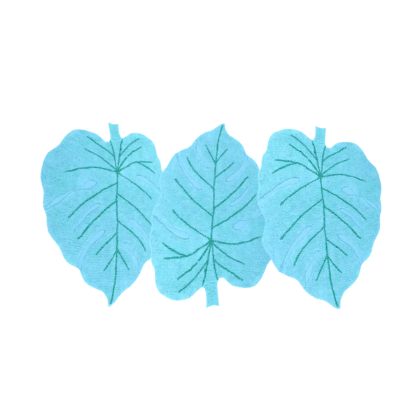 Blue Monster Leaf Cotton Bath Runner Rug