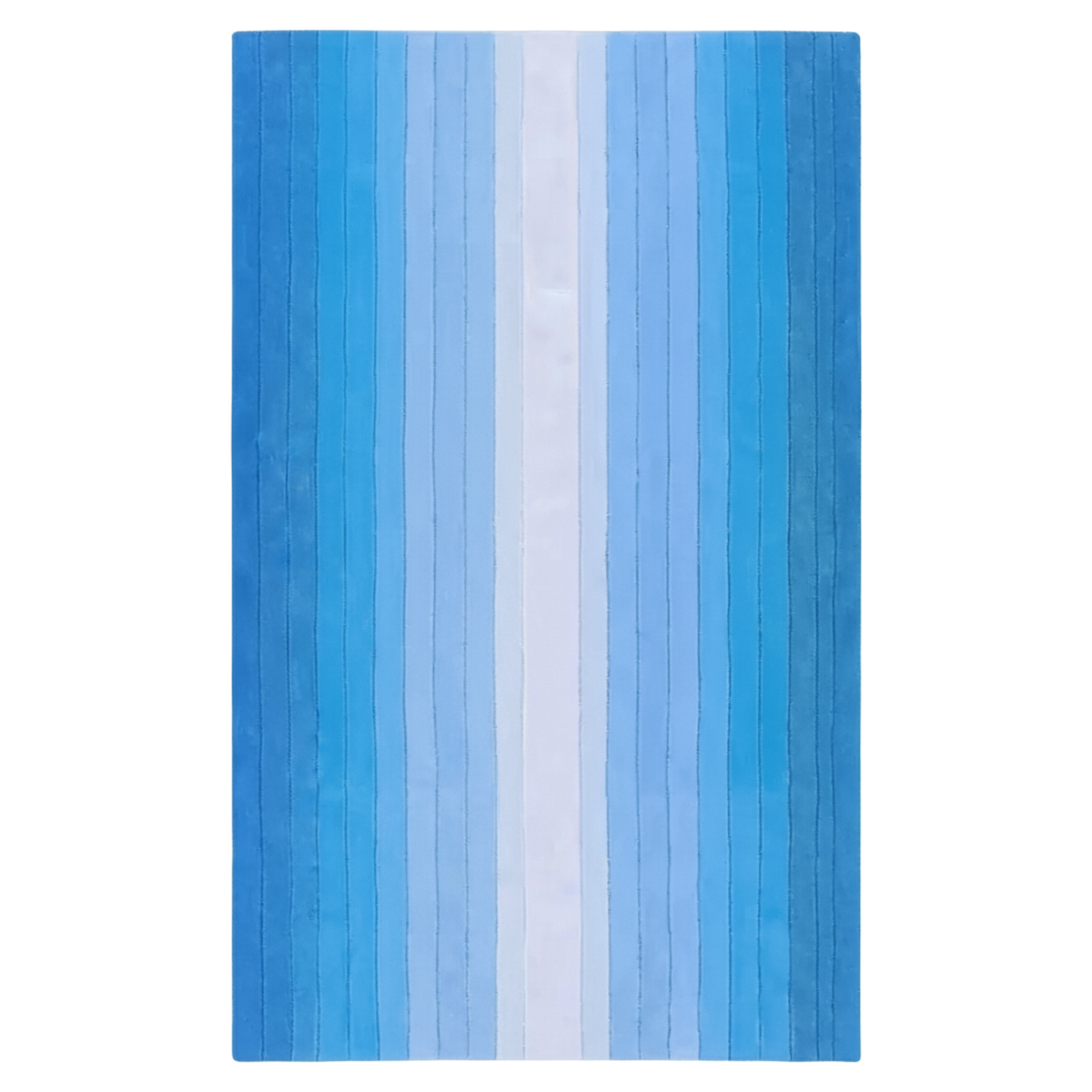 Striped blue and white rug on a white background