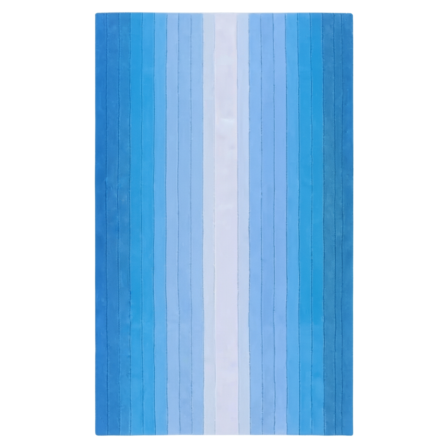 Striped blue and white rug on a white background