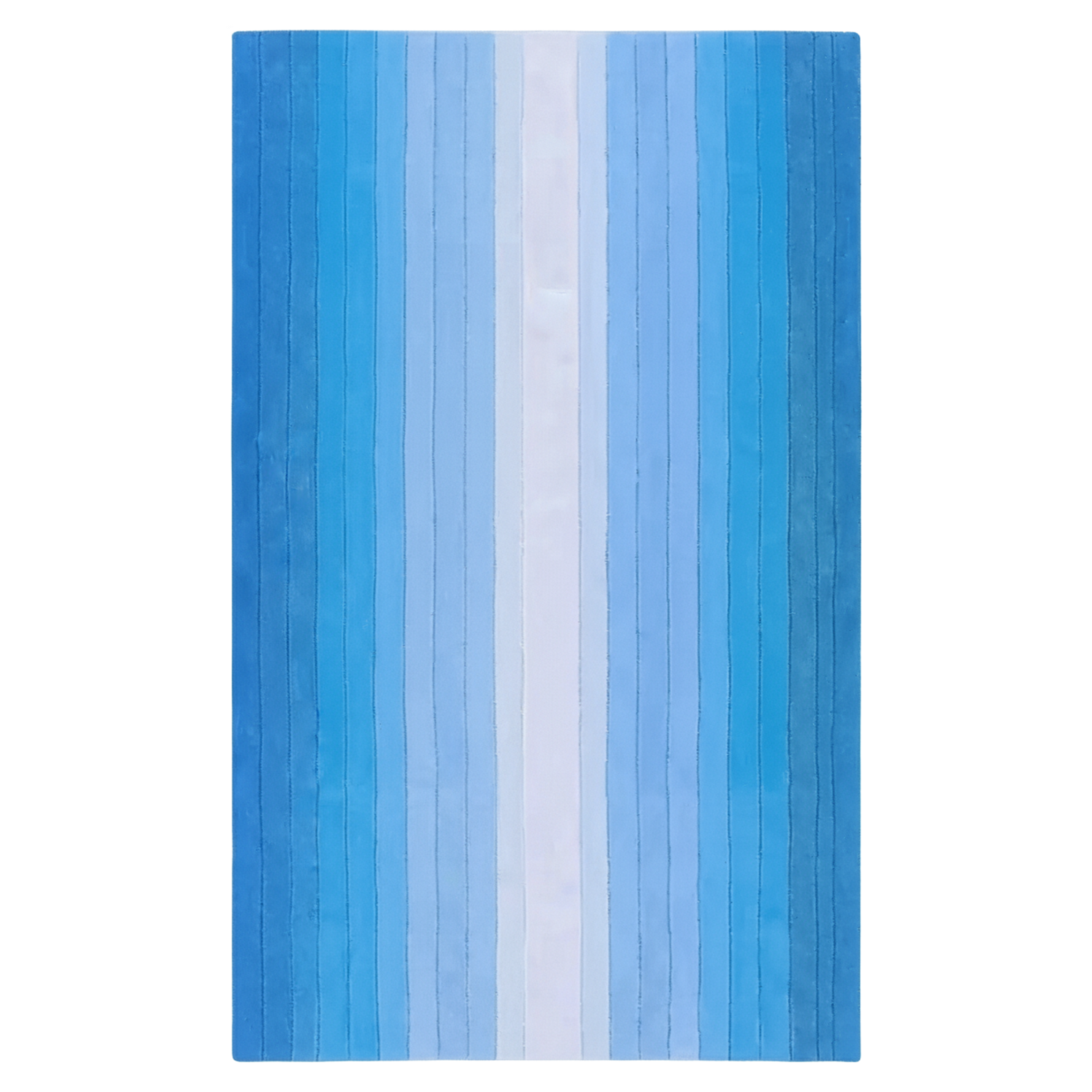 Striped blue and white rug on a white background