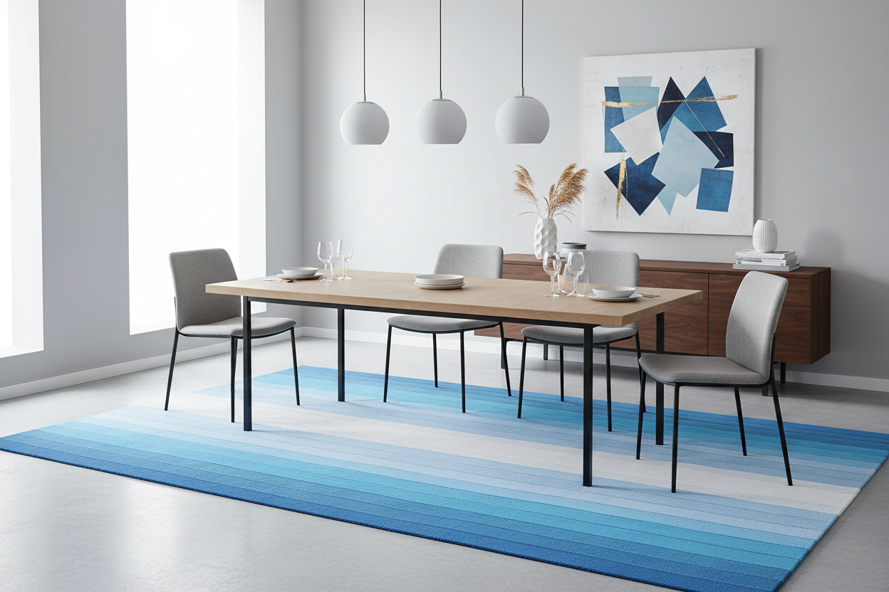 Blue Ombre Stripe Hand Tufted Wool Rug