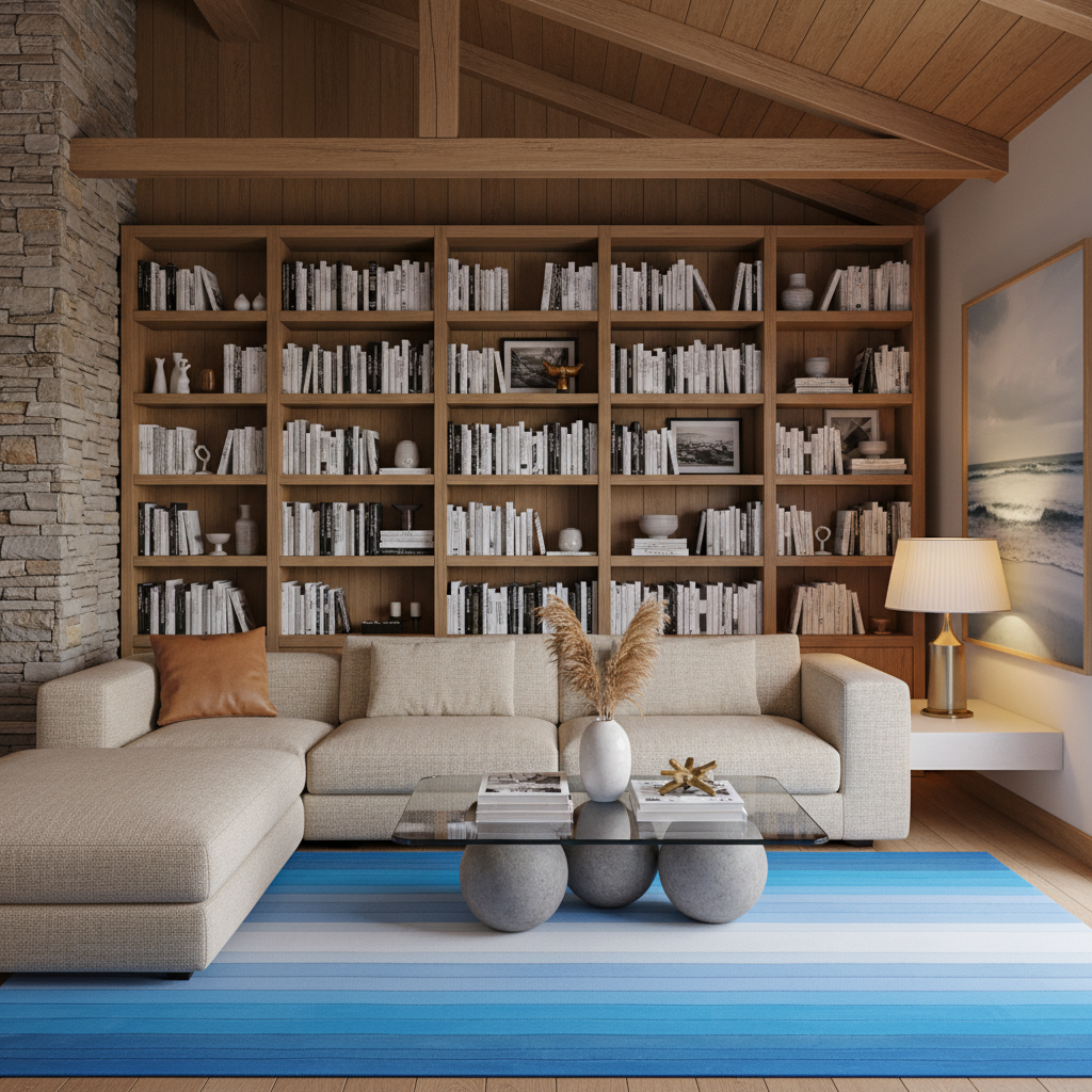 Blue Ombre Stripe Hand Tufted Wool Rug