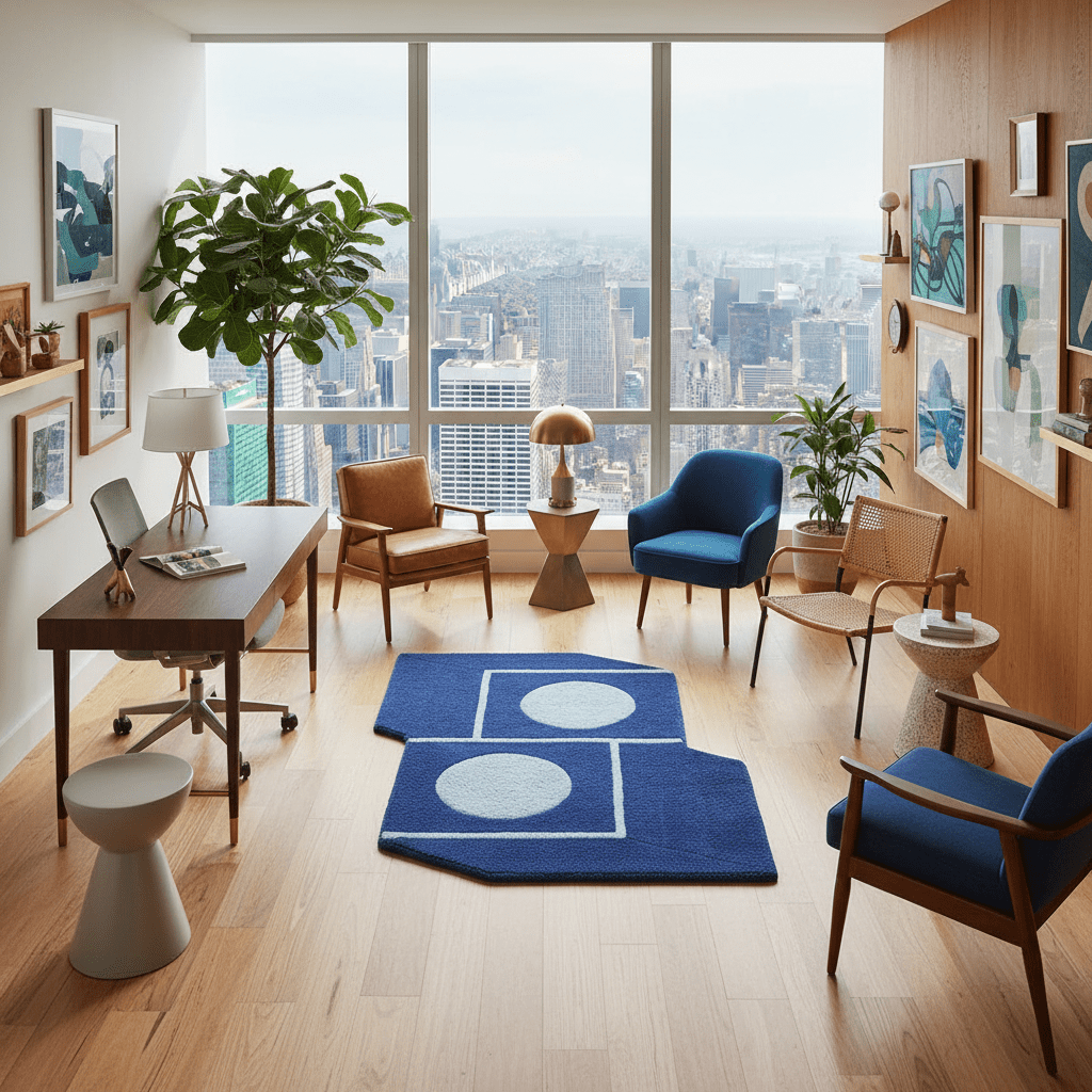 Blue Orbit Blocks Hand Tufted Rug - MAIA HOMES