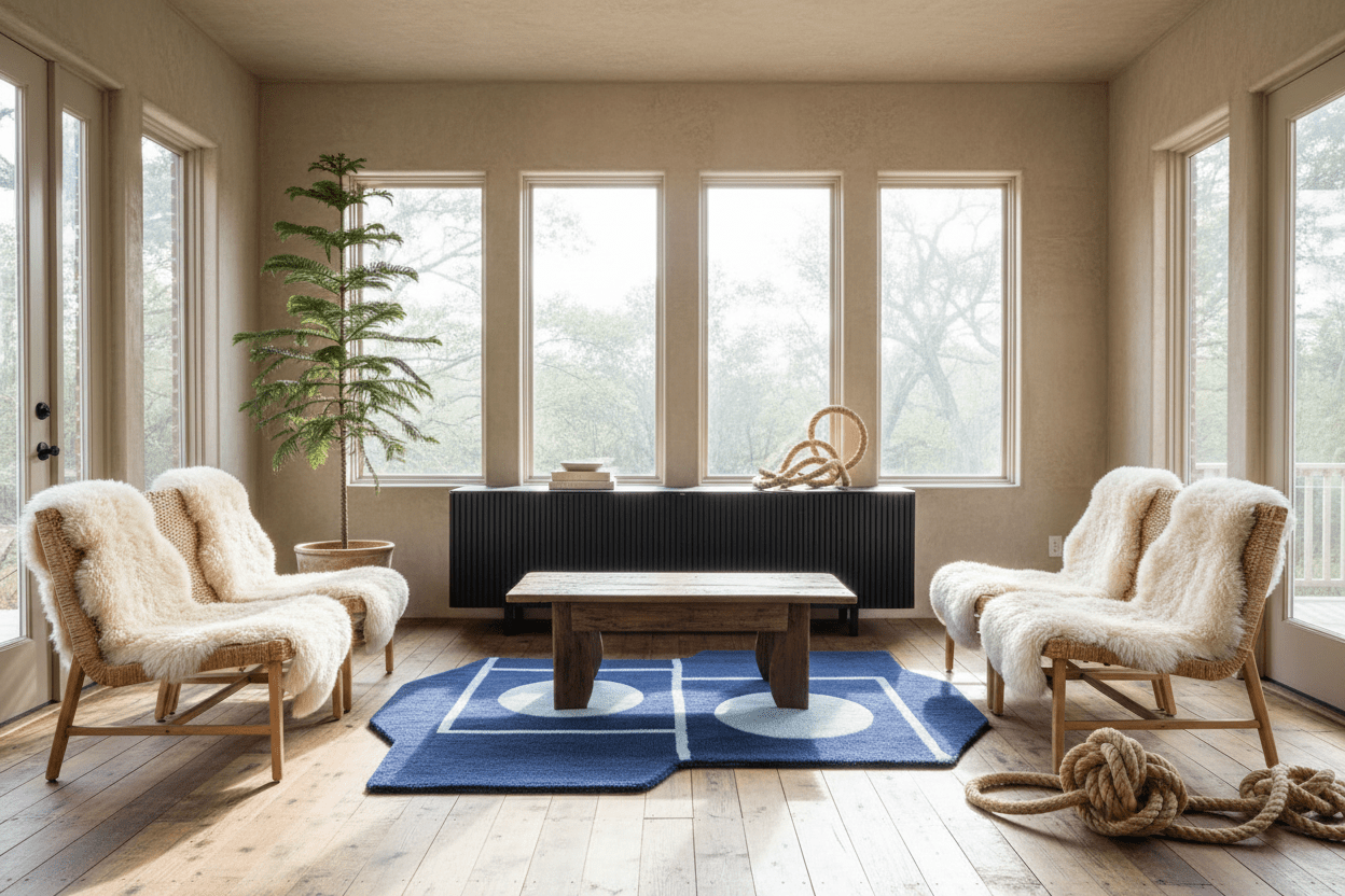 Blue Orbit Blocks Hand Tufted Rug - MAIA HOMES