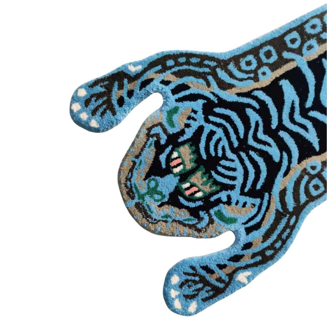 Blue Tibetan Tiger Accent Hand Tufted Wool Rug - MAIA HOMES