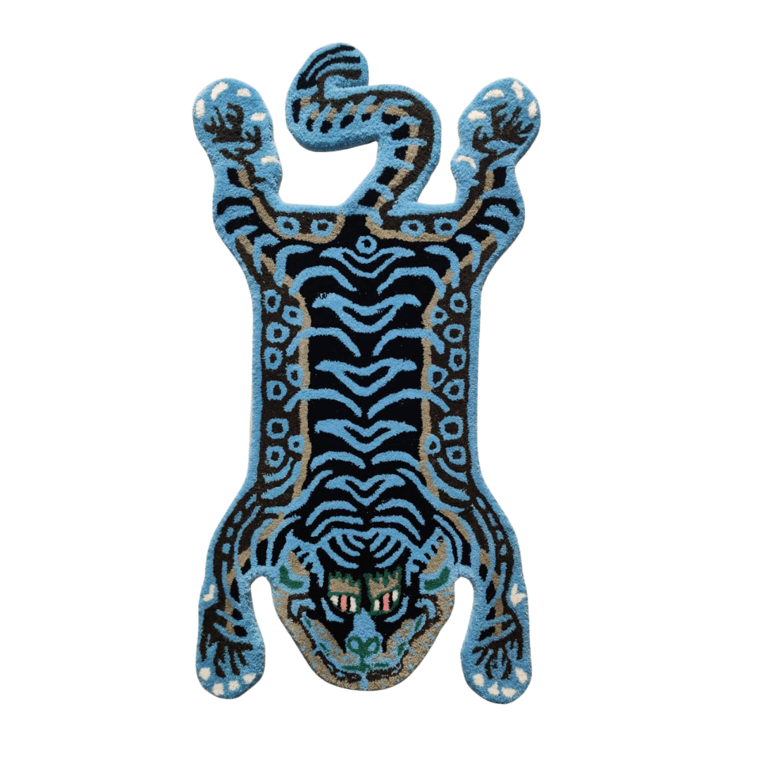 Blue Tibetan Tiger Accent Hand Tufted Wool Rug - MAIA HOMES