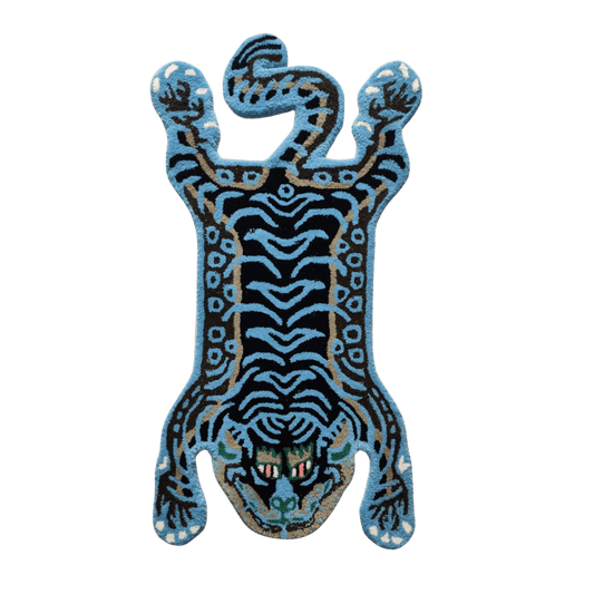 Blue Tibetan Tiger Accent Hand Tufted Wool Rug - MAIA HOMES