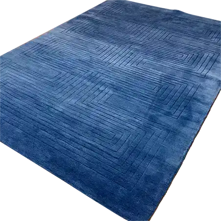 Top view of the Blue Arctic Geo Modern Hand Tufted Wool Rug, perfect for a living room or dining room. This luxurious 8 x 10 ft area rug features a geometric pattern that adds a contemporary touch to any space, making it an ideal choice for those seeking high-quality wool rugs for living room or dining room area rugs.