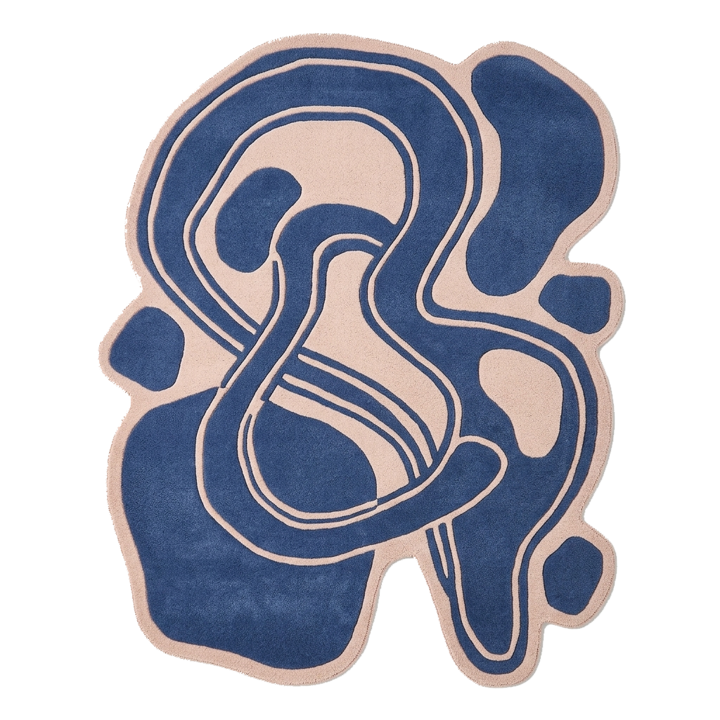 Blue Asymmetric Fluid Shape Hand Tufted Rug