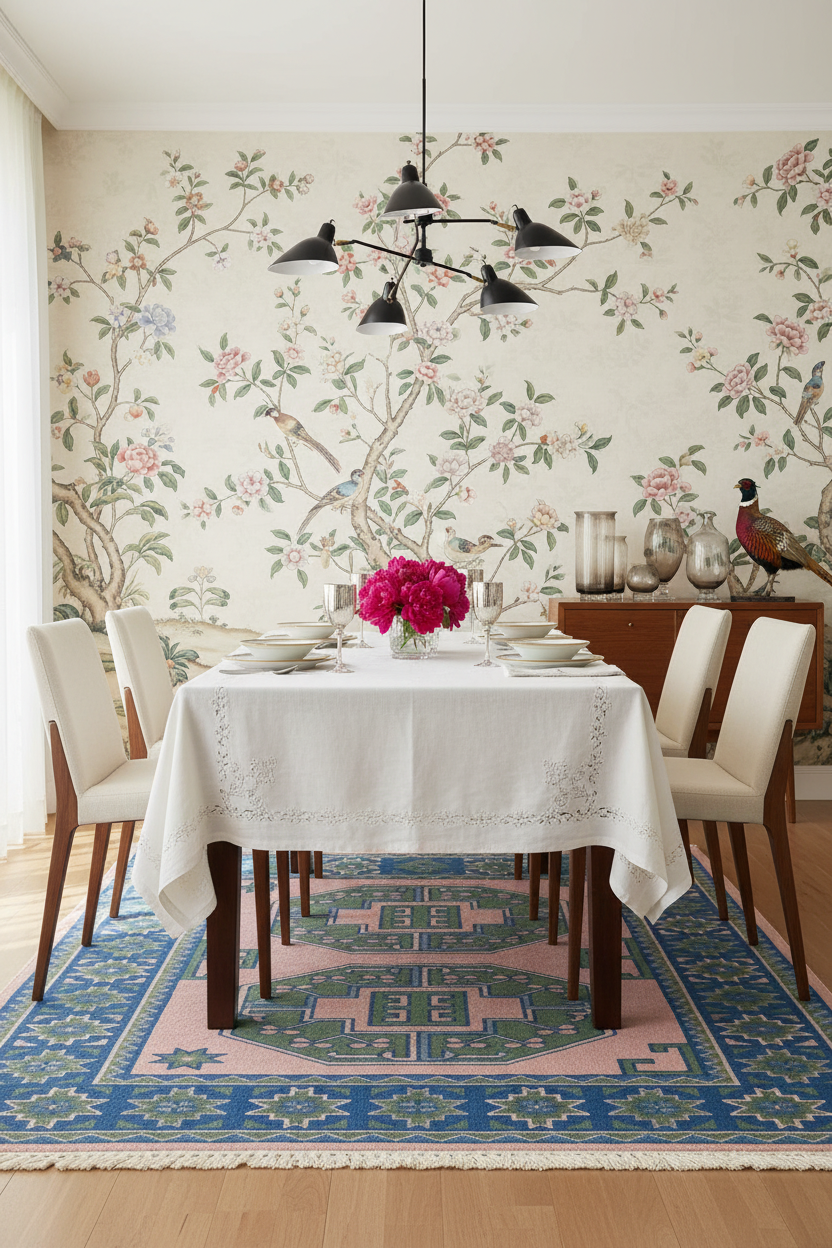 Blue & Blush Geometry Hand Knotted Rug