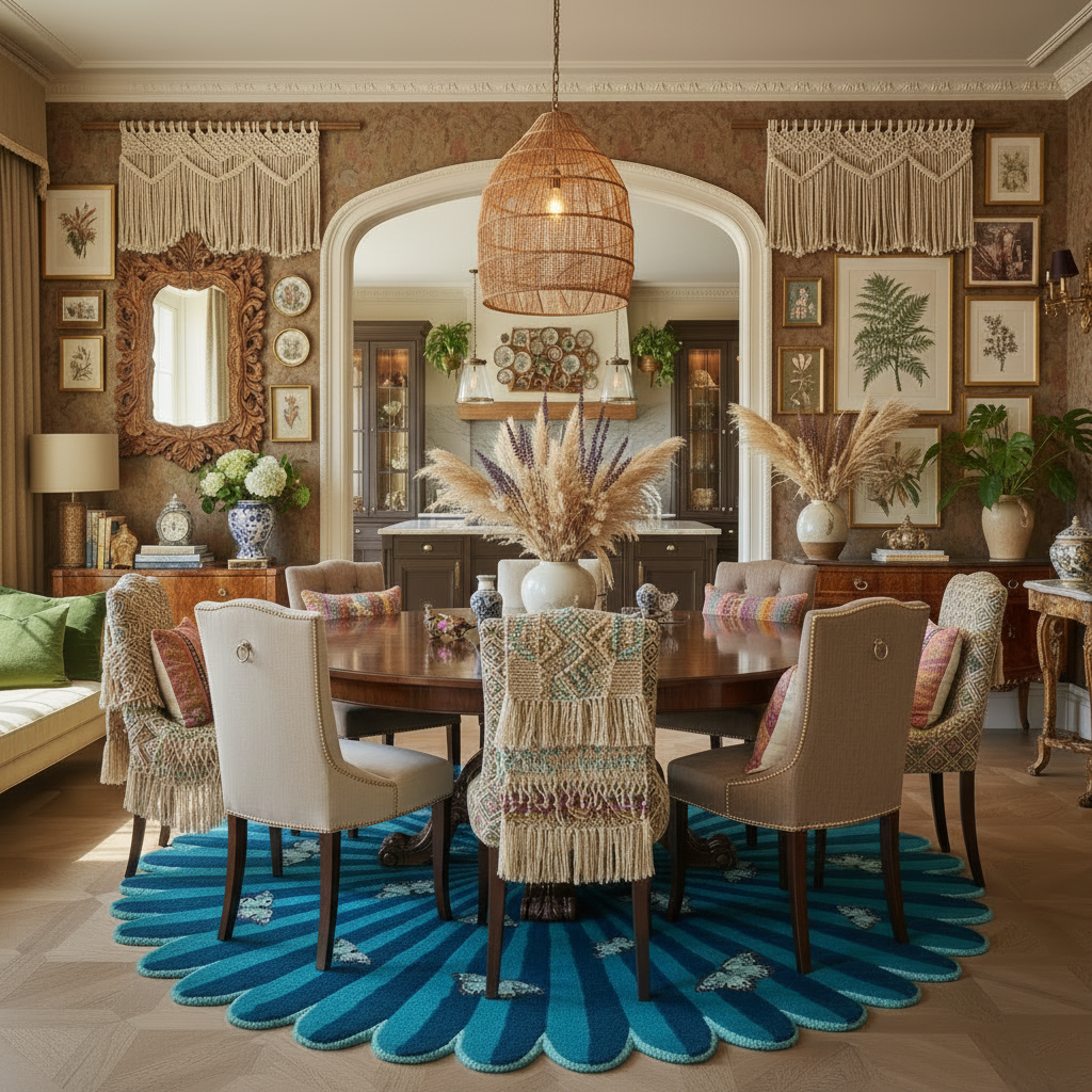 Butterflies over Flower Hand Tufted Wool Rug