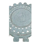 Beautifully crafted Blue Circle of Life Round Jute Rug showcasing intricate patterns, ideal as an area rug for a formal dining room. This elegant round rug combines durability with style, adding a touch of sophistication to dining room spaces.