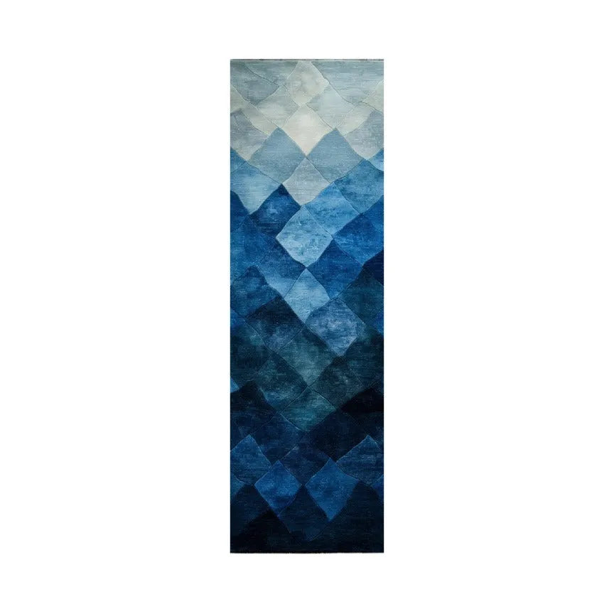 Blue Grids Cape Hand Tufted Wool Rug Runner