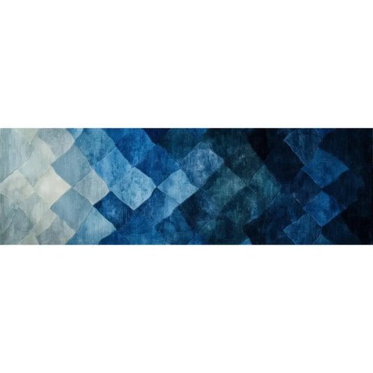 Blue Grids Cape Hand Tufted Wool Rug Runner