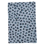 A stylish area rug featuring a blue leopard print design, perfect for large living rooms. This hand-tufted wool rug adds a touch of elegance and modern flair to any living room setting.