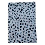 Stylish Blue Leopard Print Hand Tufted Wool Area Rug, perfect for enhancing large living room spaces with its bold pattern and soft texture.