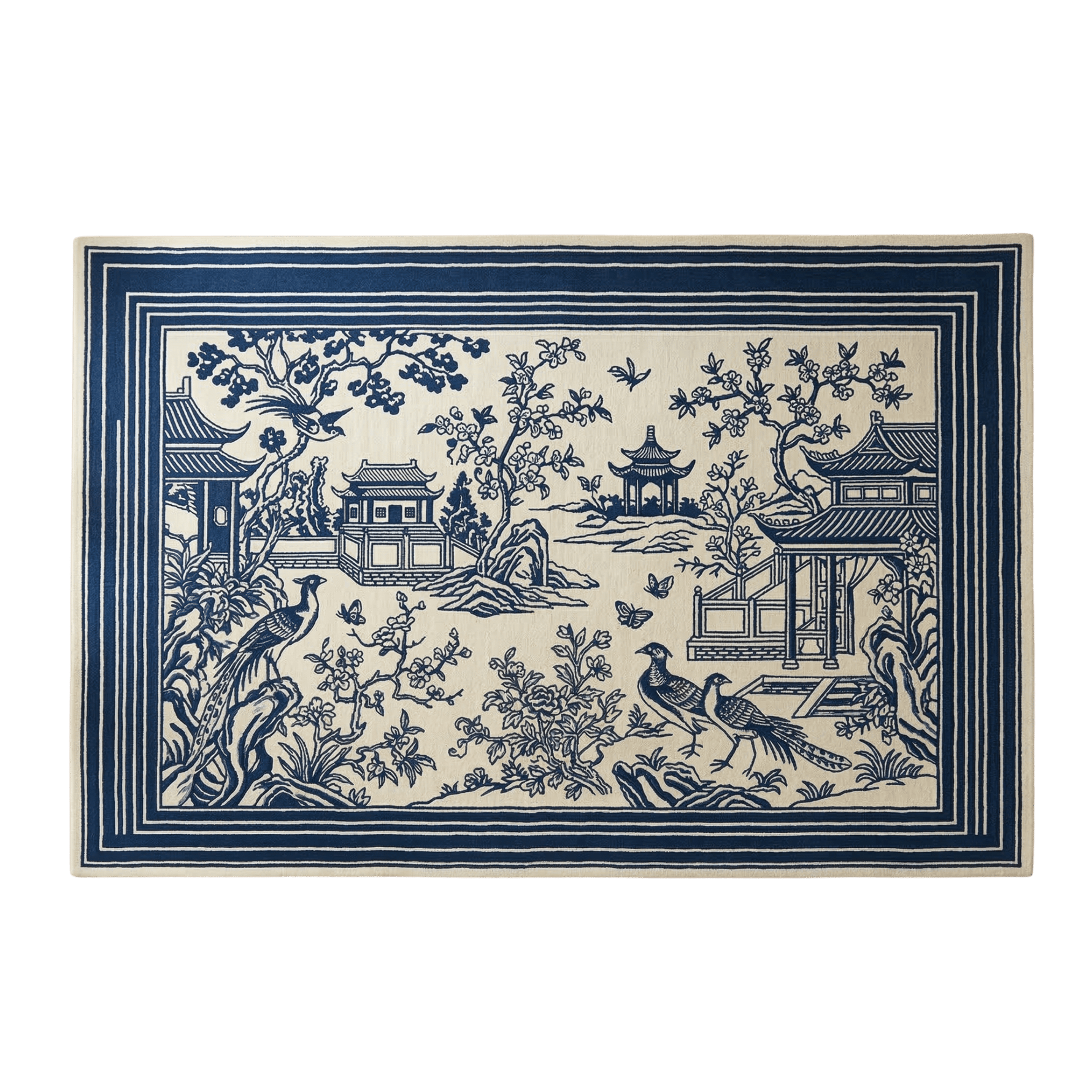 Blue Pagoda Garden Hand Tufted Wool Rug - MAIA HOMES
