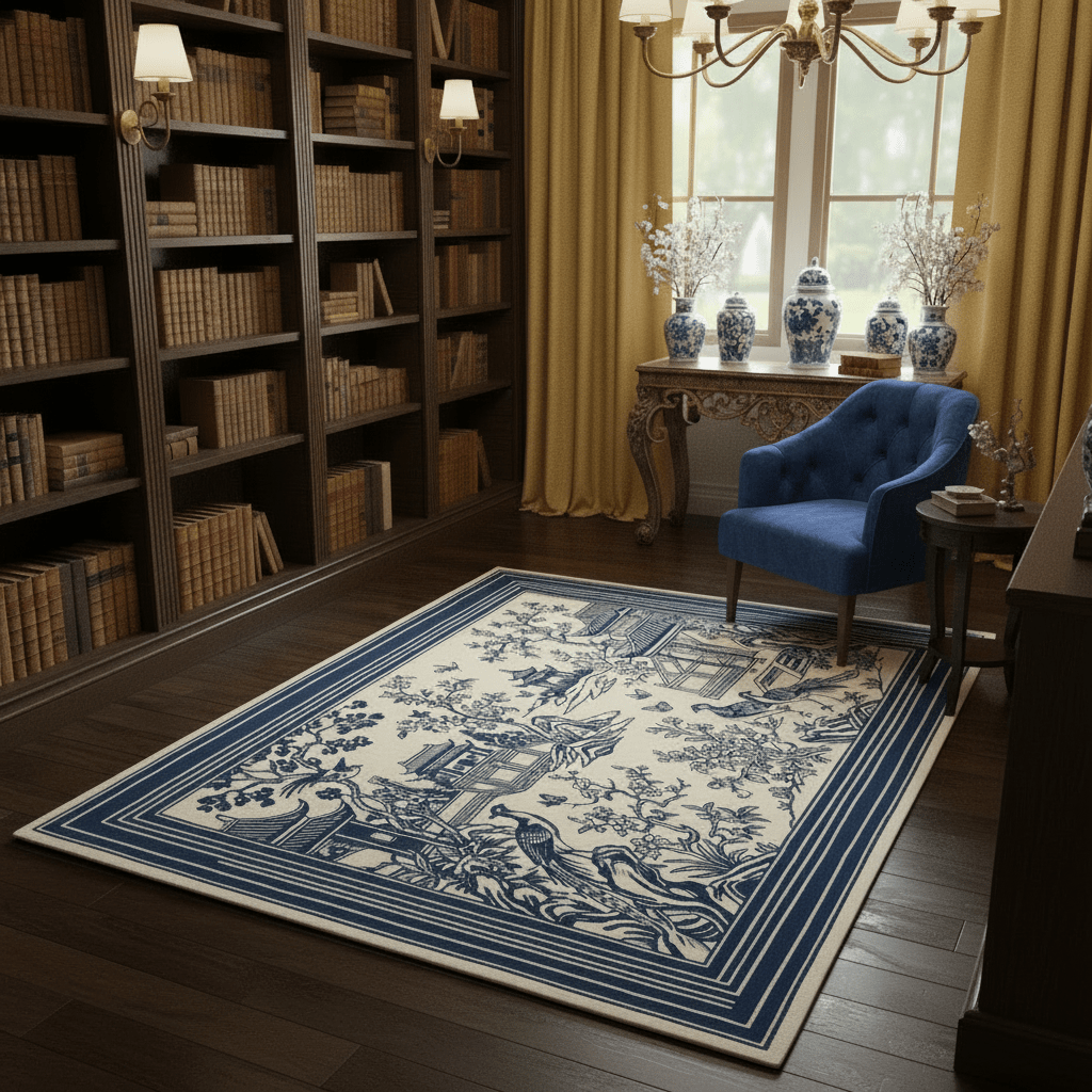 Blue Pagoda Garden Hand Tufted Wool Rug - MAIA HOMES