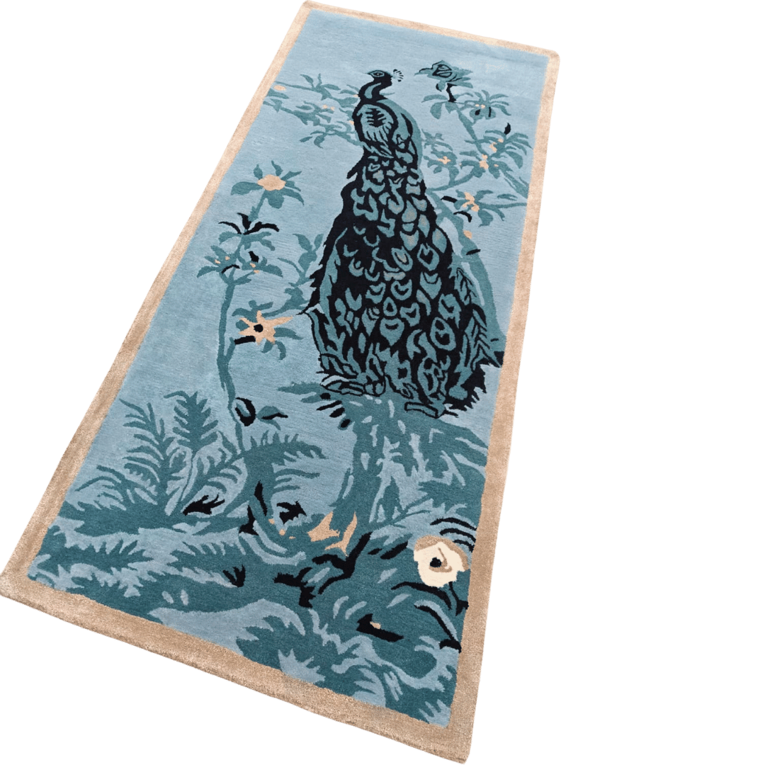 Blue Peacock Floral Hand Tufted Rug