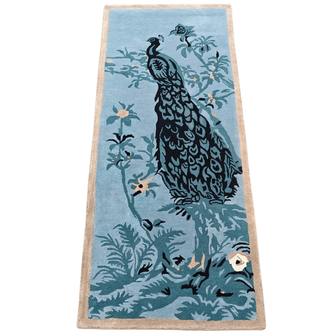 Blue Peacock Floral Hand Tufted Rug