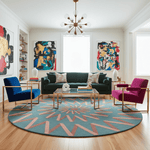 Blue Zic Zag Hand Tufted Round Rug - MAIA HOMES