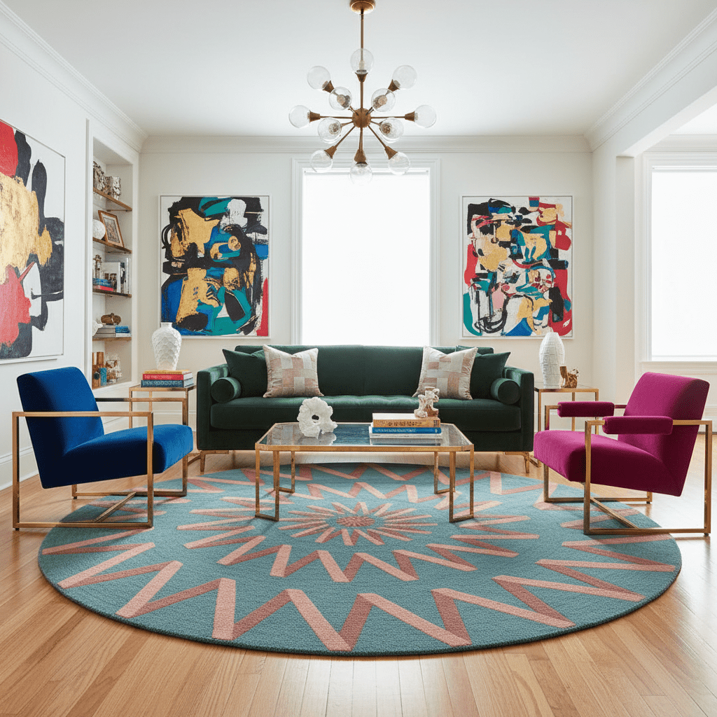 Blue Zic Zag Hand Tufted Round Rug - MAIA HOMES