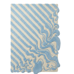 Melting Hand Tufted Rug with diagonal light blue and cream stripes flowing into a swirled marbled pattern