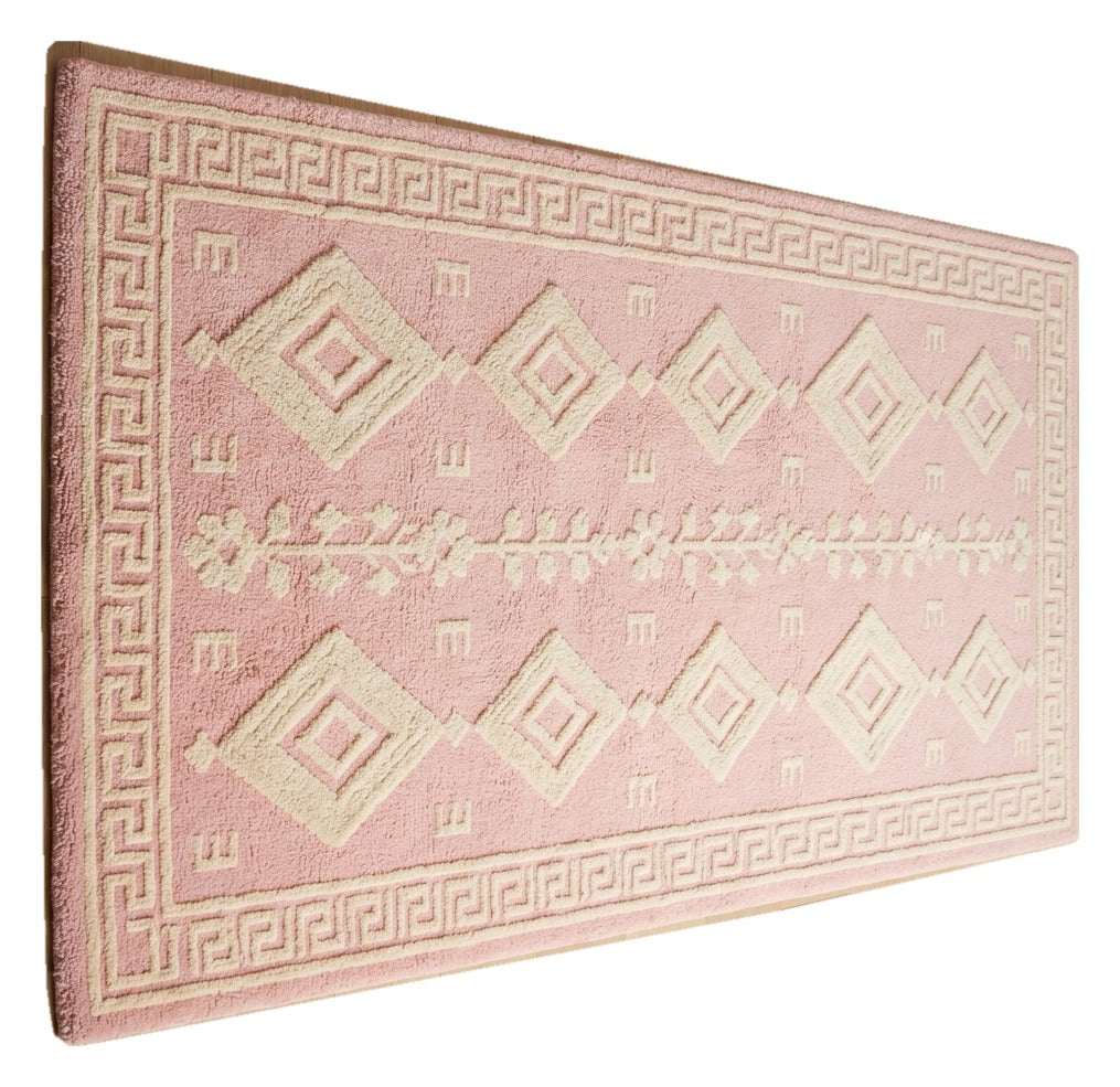 Blush Keystone Lattice Hand Tufted Wool Rug shown flat on a white background