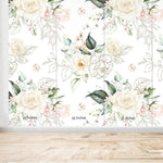 Blush Roses Green Leaves Watercolor Floral Botanical Wallpaper