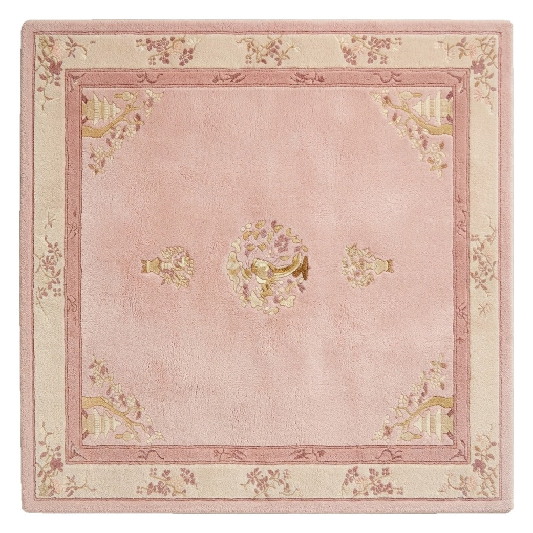 Blush Temple Lotus Square Hand Tufted Rug shown flat on a white background