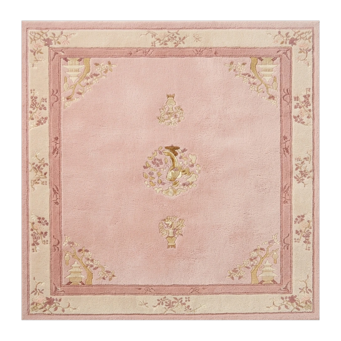 Blush Temple Lotus Square Hand Tufted Rug