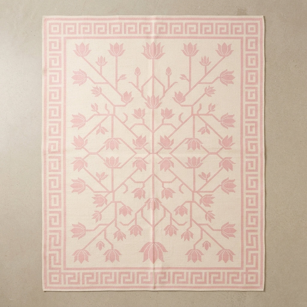 Blush Tree of Life Flatweave Rug — pink, cream, ivory floral rug by Maia Homes