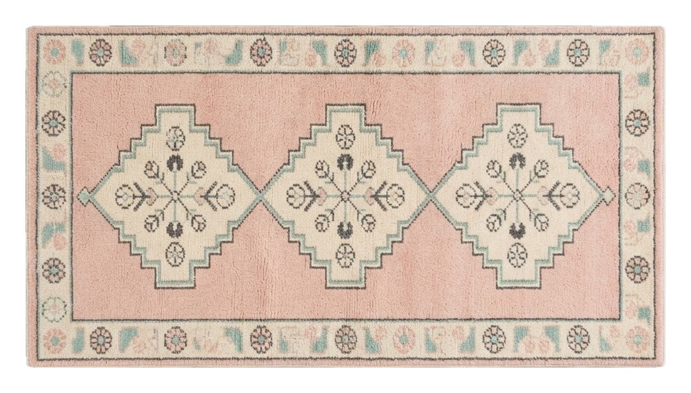 Blush Triple Diamond Hand Tufted Runner Rug shown flat on a white background