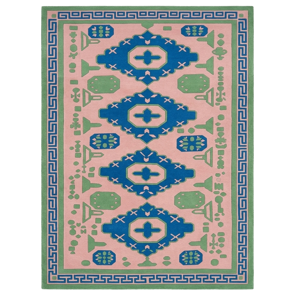 Blush Azure Totem Hand Tufted Wool Rug 