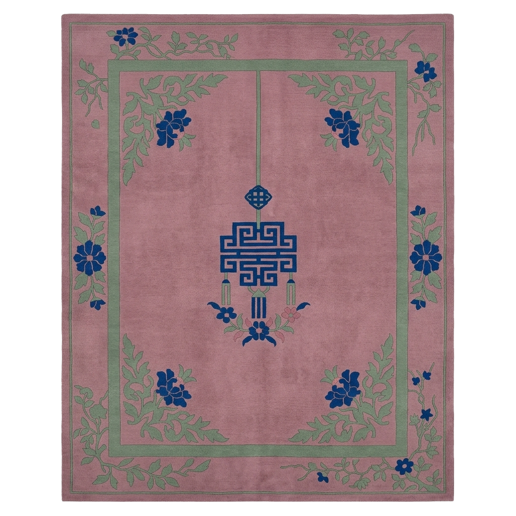 Blush Floral Lantern Hand Tufted Wool Rug