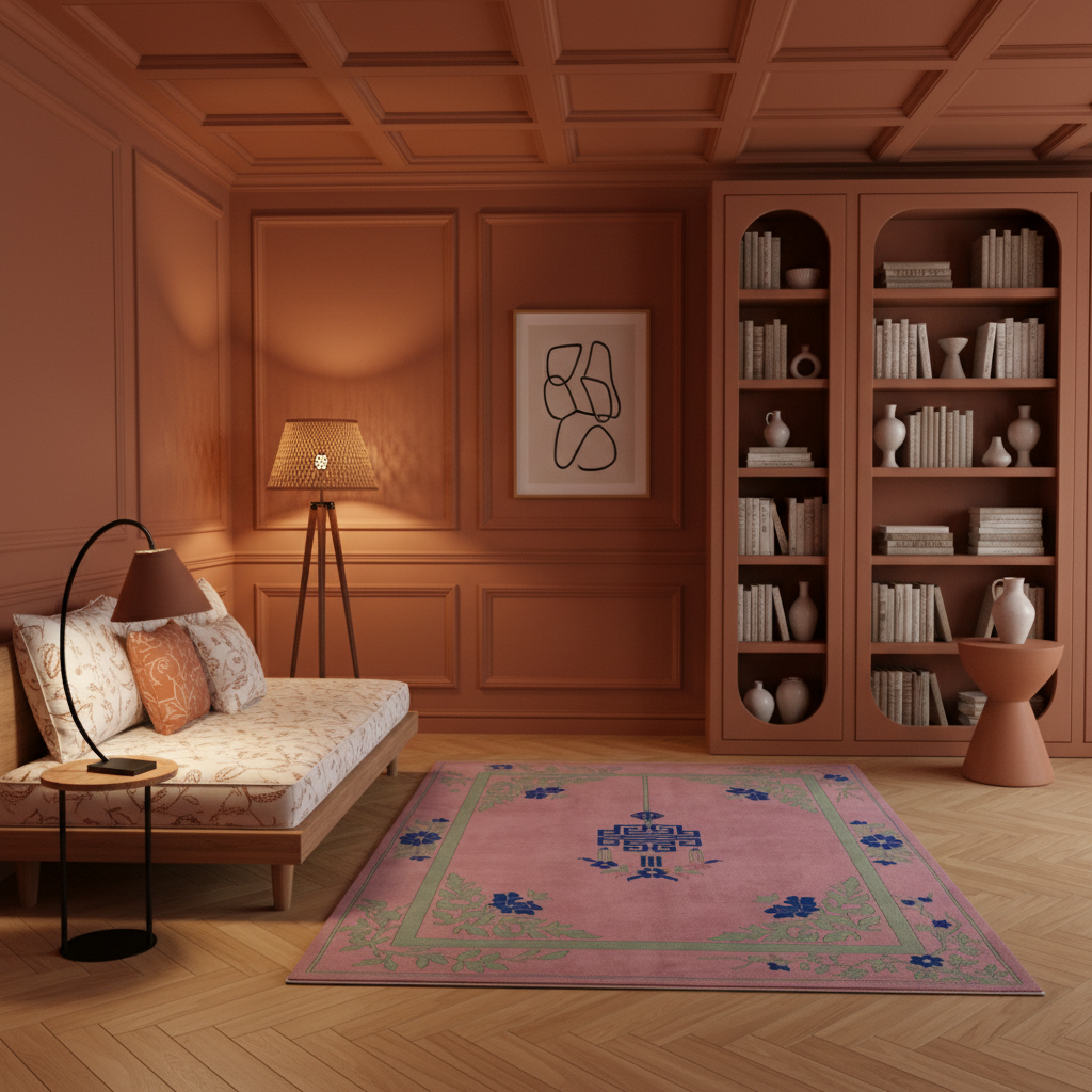 Blush Floral Lantern Hand Tufted Wool Rug