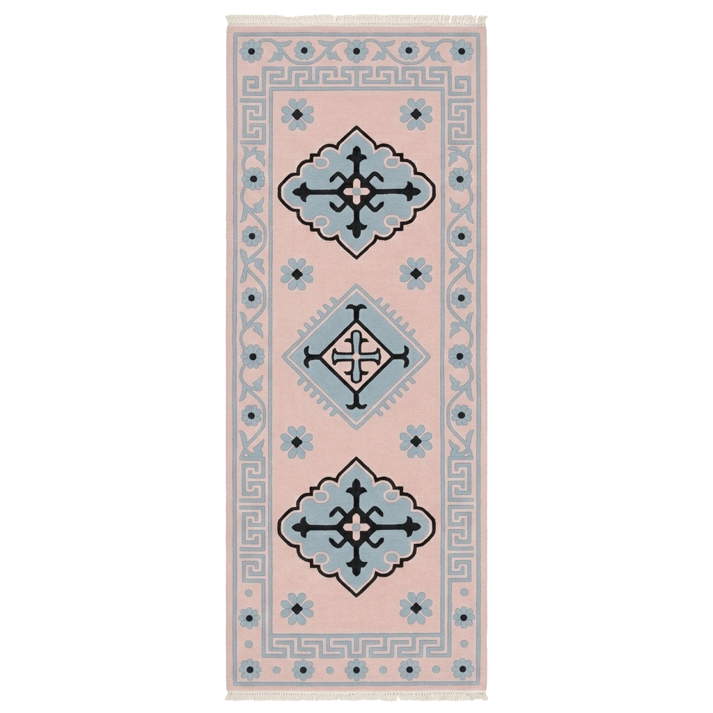 Blush Geometric Medallion Hand Knotted Runner Rug - MAIA HOMES